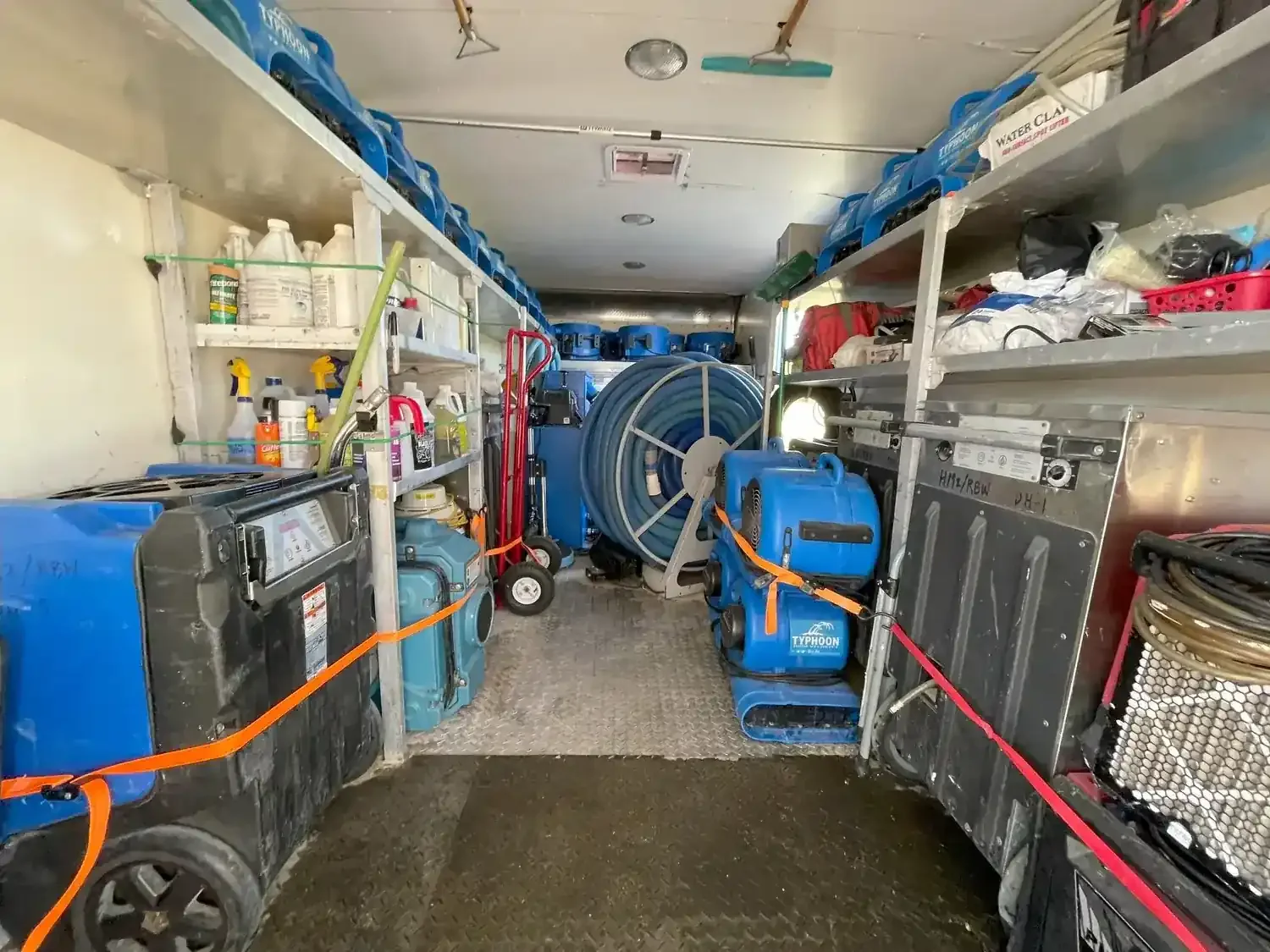 Equipment inside the Rapid Dry service truck